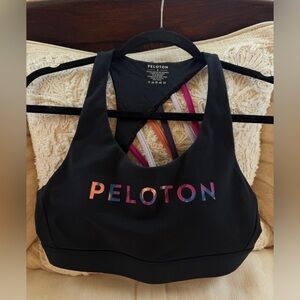 Peloton Multicolor Logo Black Sports Bra